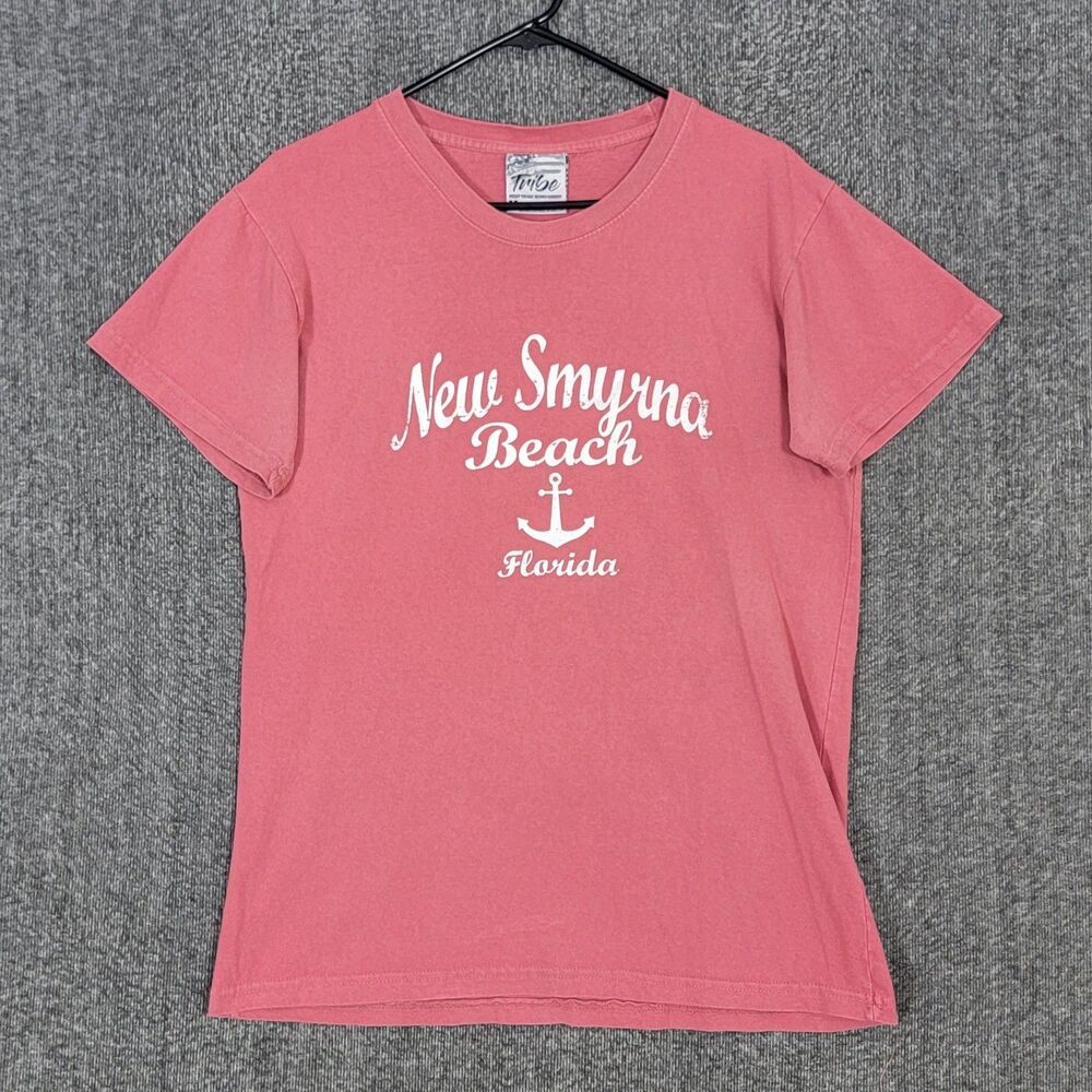 New Smyrna Beach Florida T-Shirt Womens M Salmon Pink Short Sleeve Crewneck Tee